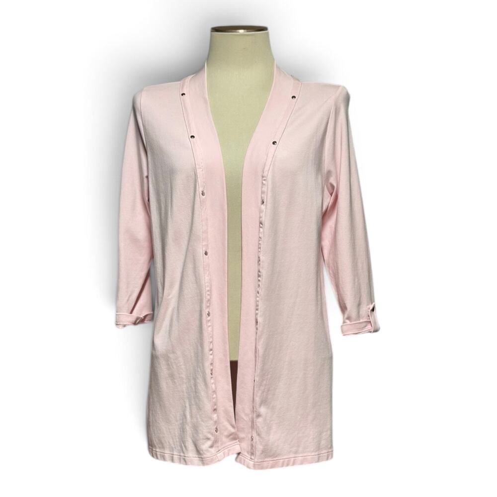 ELI Pima Cotton Open Front Cardigan Soft Light Pink Medium